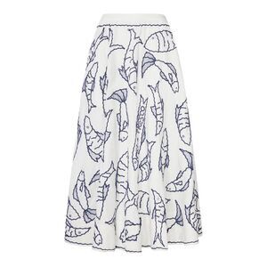 Farm Rio Women Cotton Midi Skirt With Marine Embroidery